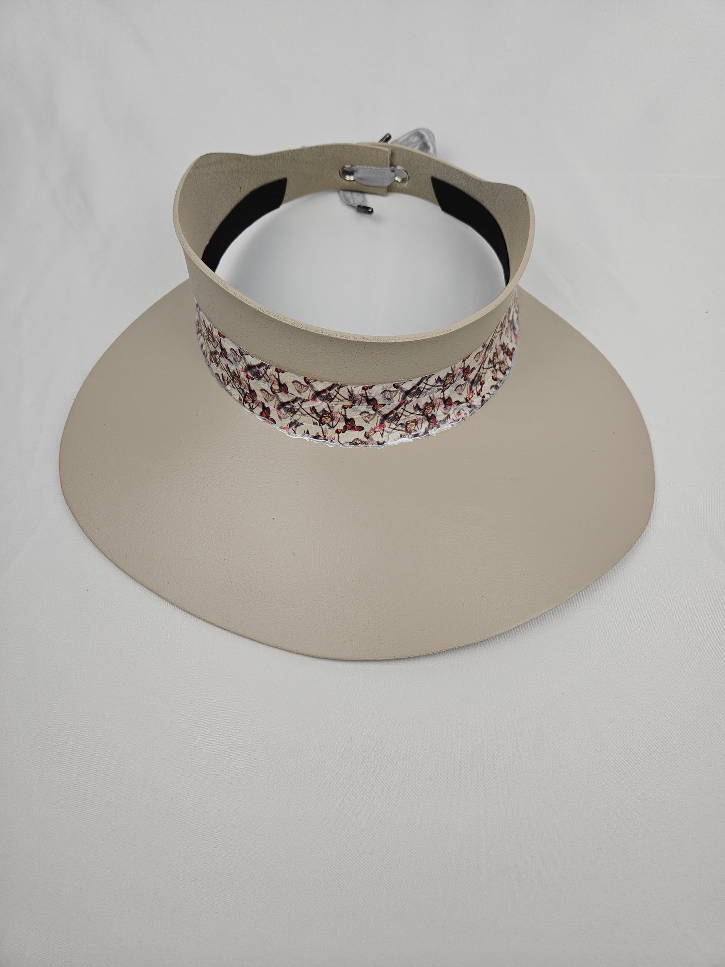 Taupe "LadyEVA" Visor Hat with Multicolor Butterfly Band