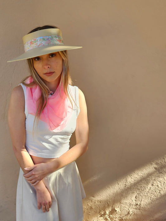 Beige "LadyEVA" Visor Hat with Pastel Floral Band