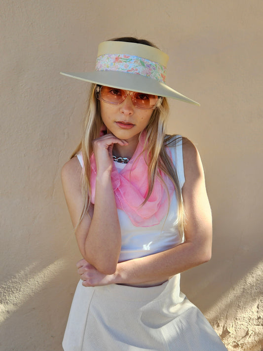 Beige "LadyEVA" Visor Hat with Pastel Floral Band