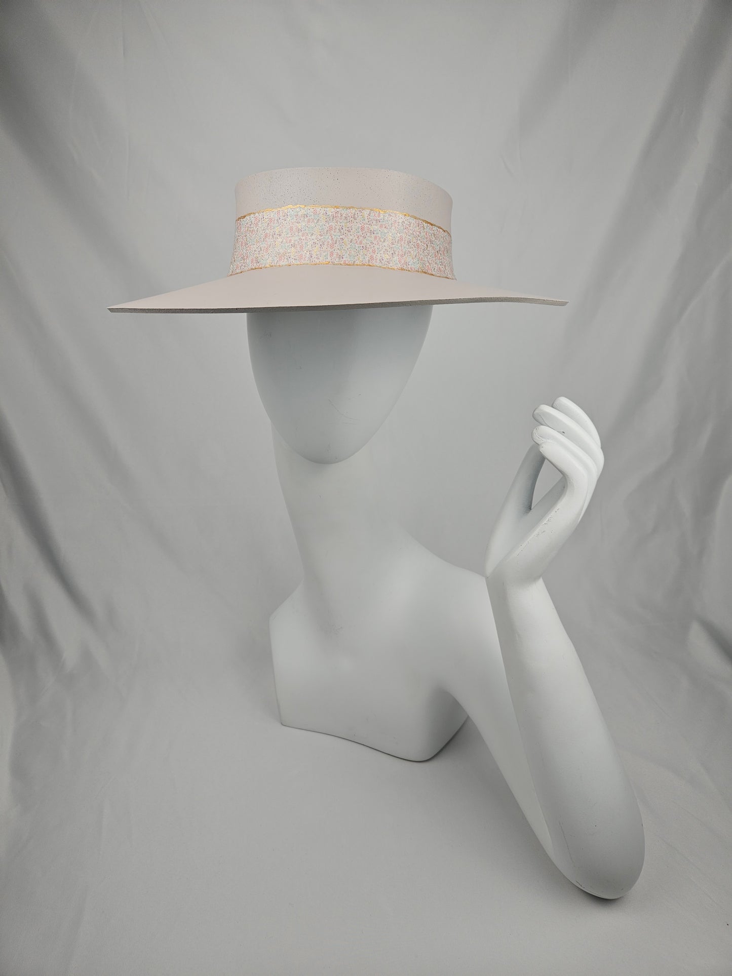 Light Pink "LadyEVA" Visor Hat with Delicate Crinkled Floral Band