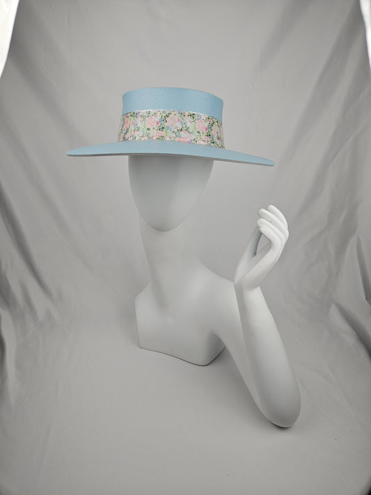 Tall Light Blue "LadyEVA" Visor Hat with Pink Garden Themed Band