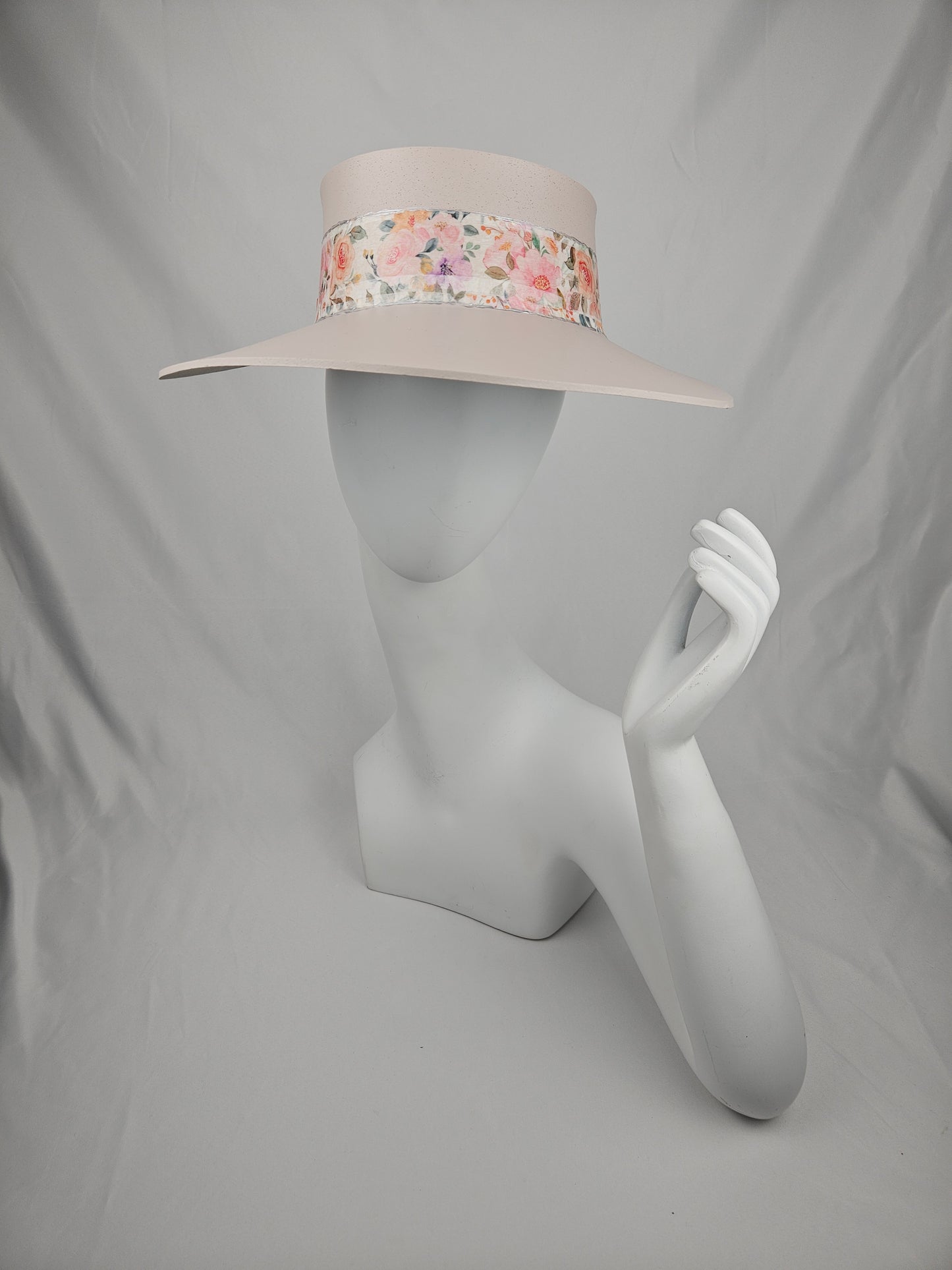 Tall Light Pink "LadyEVA" Visor Hat with Bold Floral Band