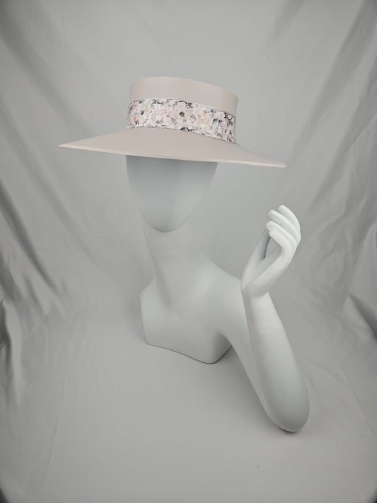 Tall Light Pink "LadyEVA" Visor Hat with Pink Floral Band