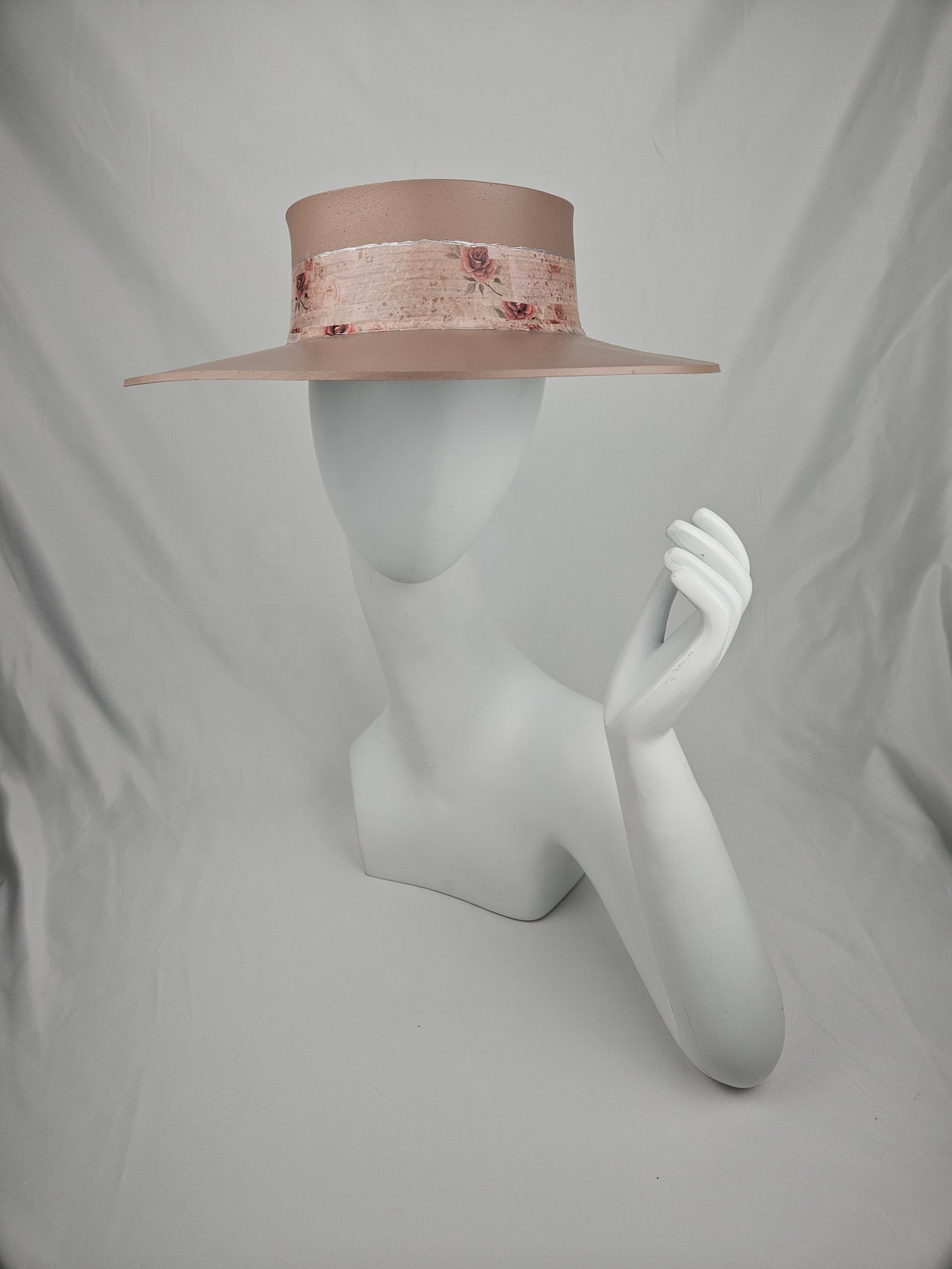 Tall Brown "LadyEVA" Visor Hat with Delicate Burgundy Floral Band