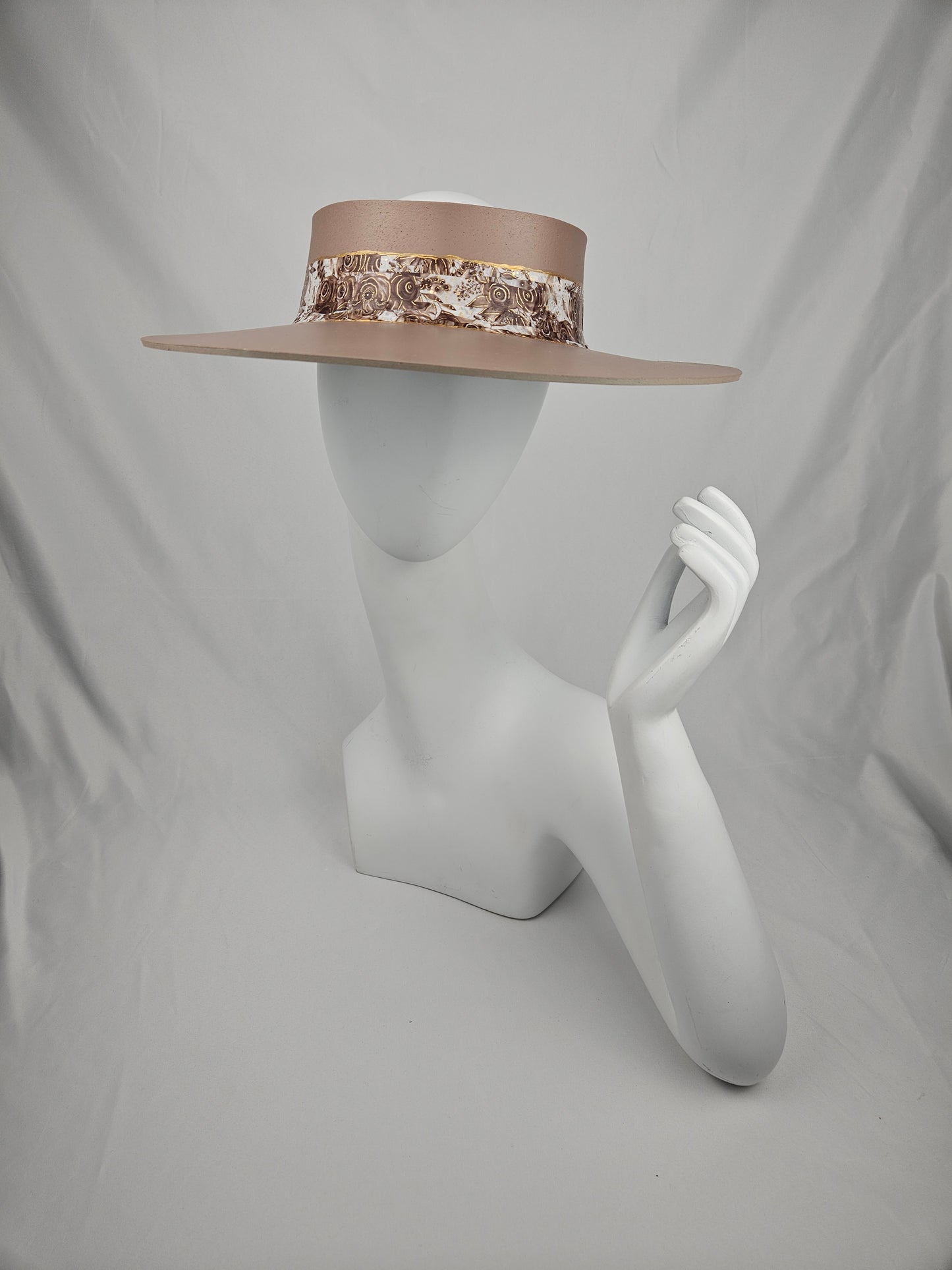 Brown "LadyEVA" Visor Hat with Golden Floral Band