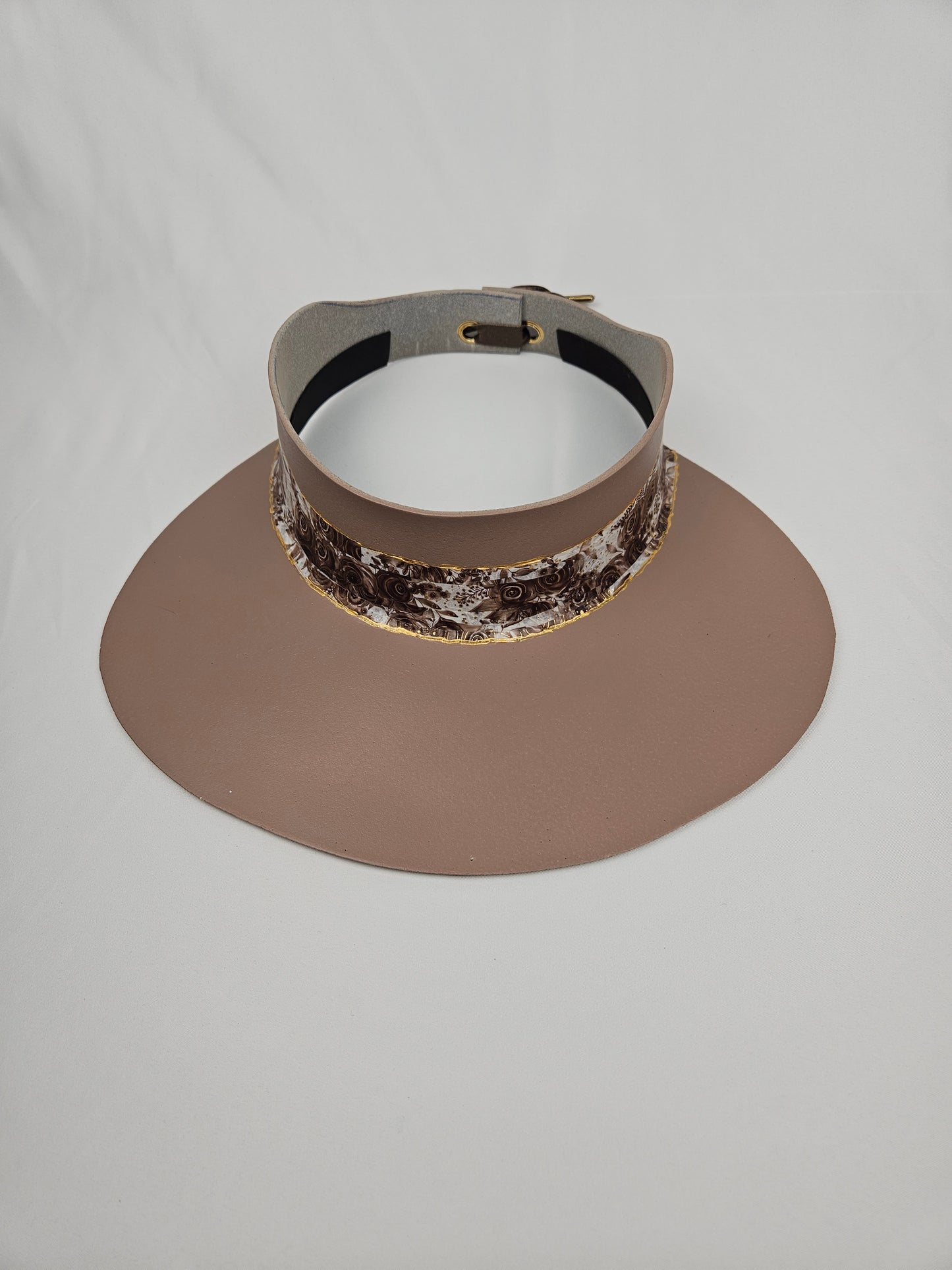 Brown "LadyEVA" Visor Hat with Golden Floral Band