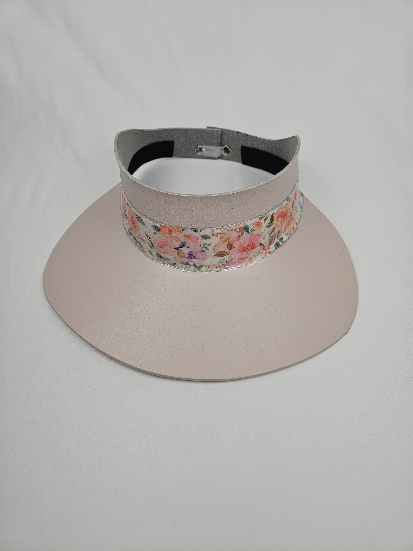 Tall Light Pink "LadyEVA" Visor Hat with Bold Floral Band