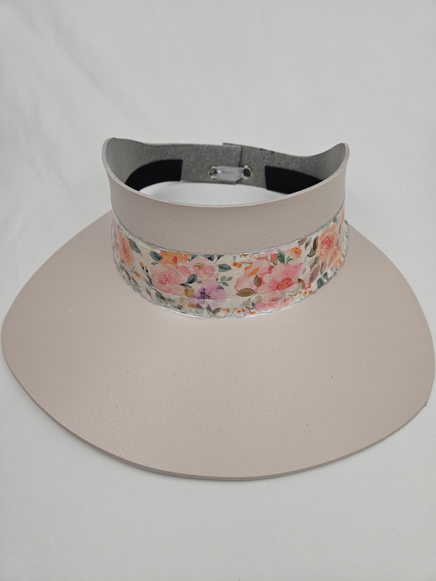 Tall Light Pink "LadyEVA" Visor Hat with Bold Floral Band