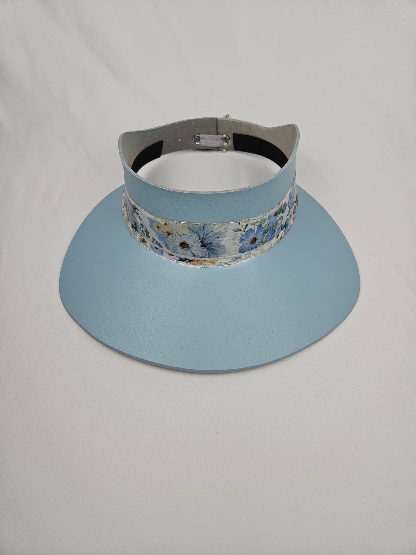 Tall Light Blue "LadyEVA" Visor Hat with Bold Blue Floral Band