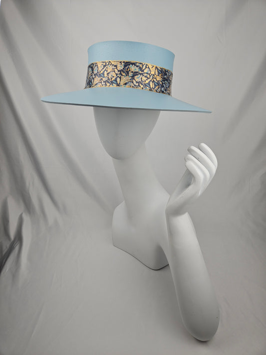 Tall Light Blue "LadyEVA" Visor Hat with Navy and Gold Band