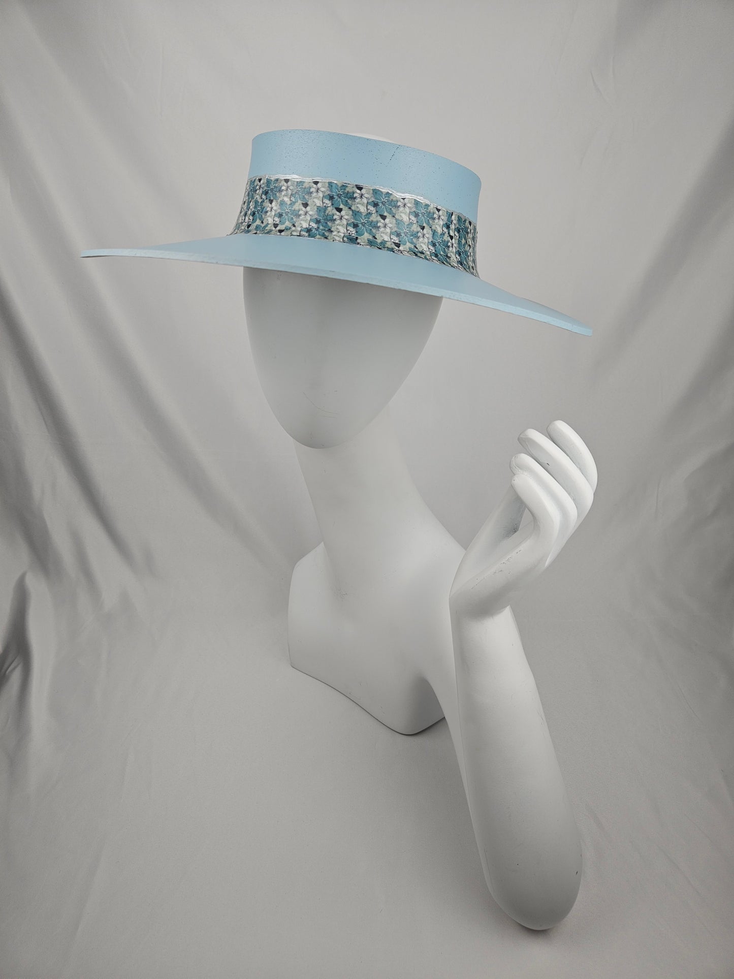 Light Blue "LadyEVA" Visor Hat with Teal Floral Band