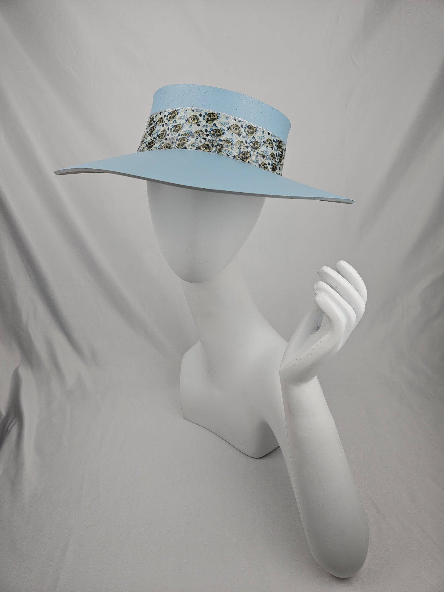 Light Blue "LadyEVA" Visor Hat with Elegant Floral Band