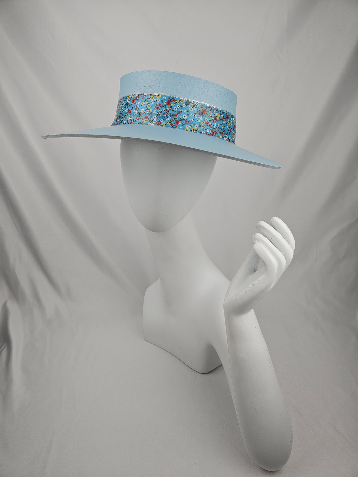 Light Blue "LadyEVA" Visor Hat with Floral Band