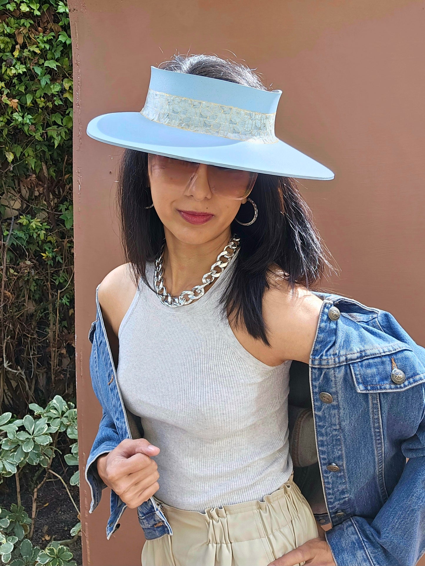 Light Blue "LadyEVA" Visor Hat with Golden Band