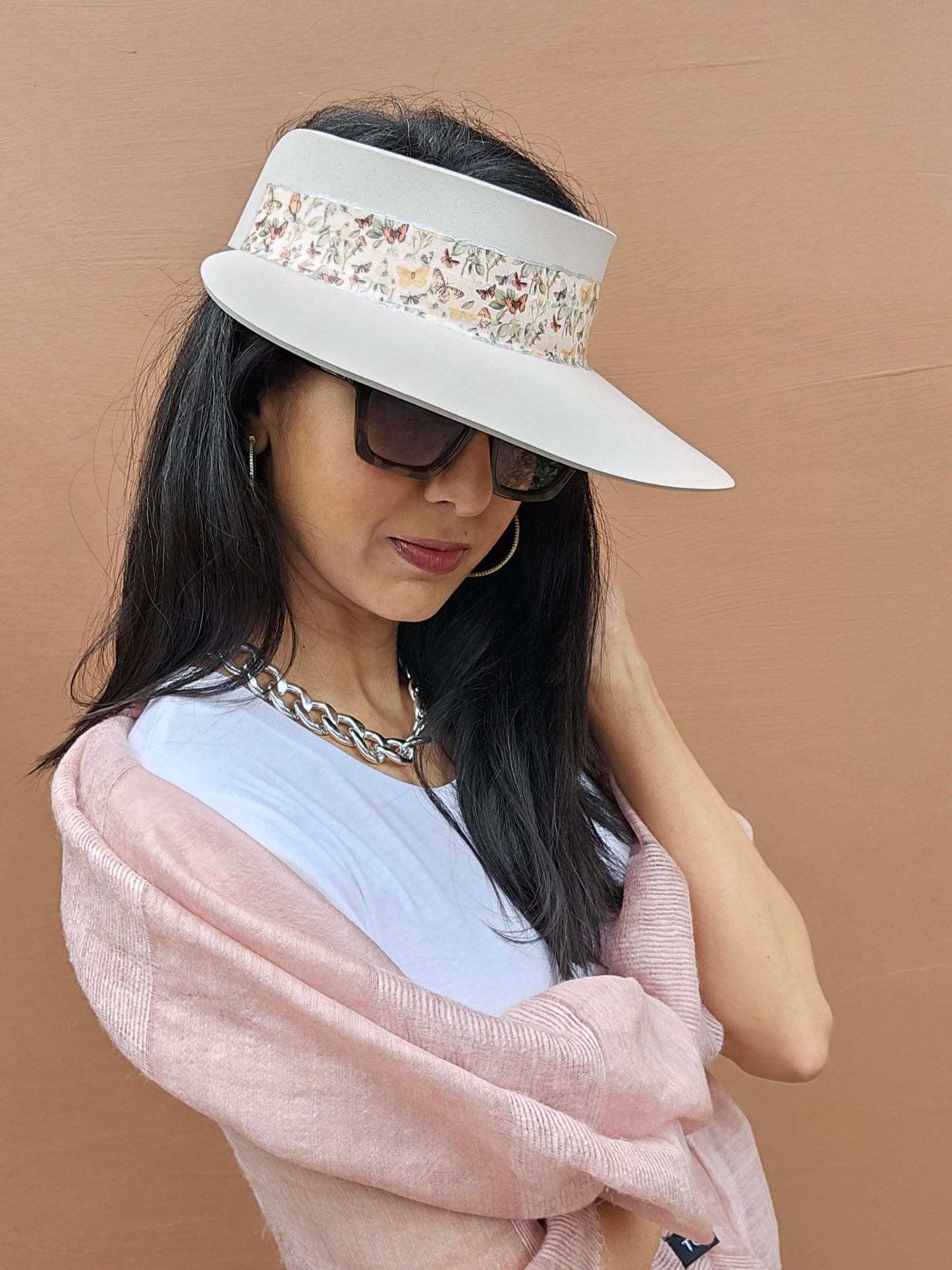 Light Pink "LadyEVA" Visor Hat with Pretty Butterfly Band