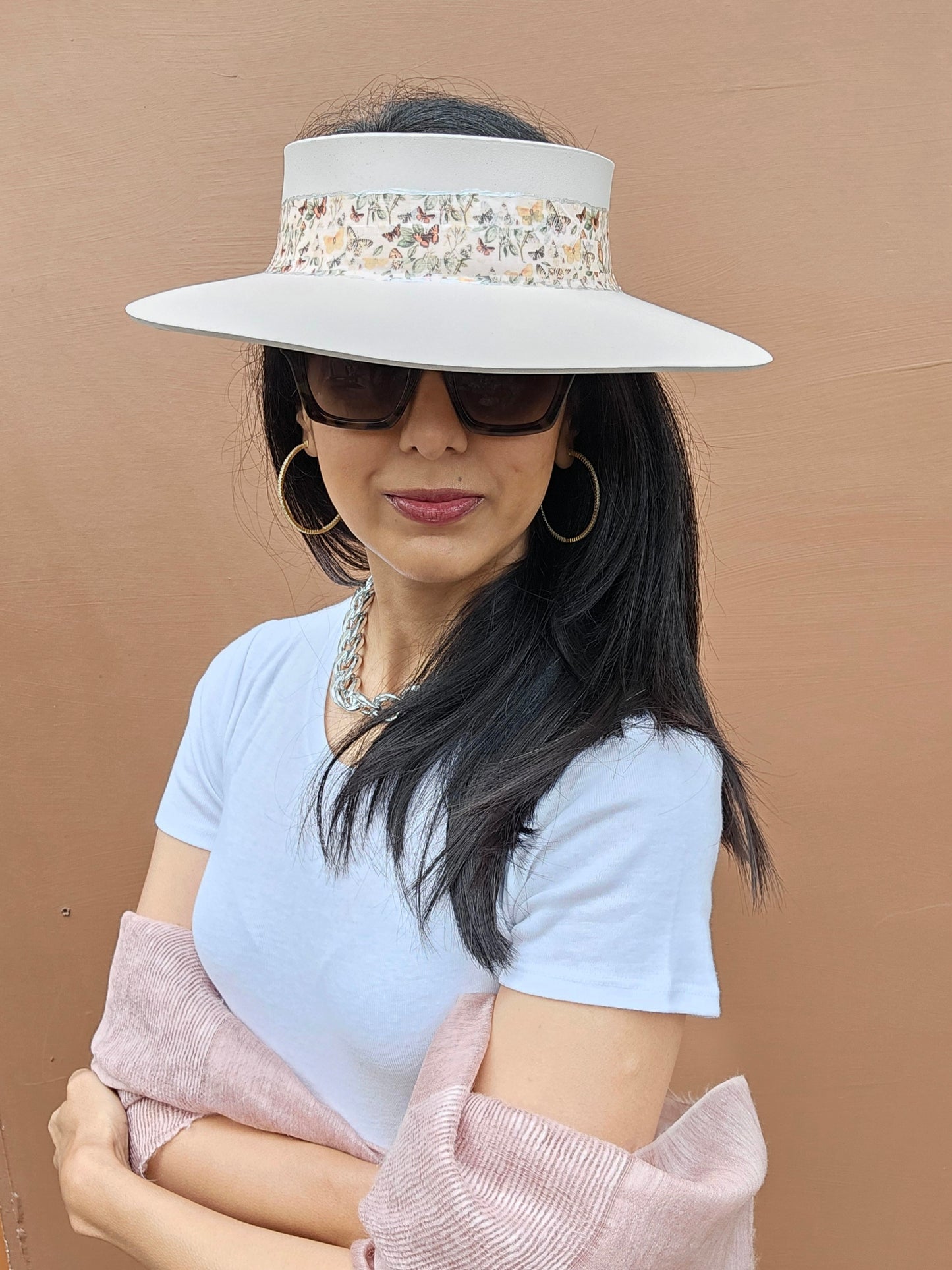 Light Pink "LadyEVA" Visor Hat with Pretty Butterfly Band