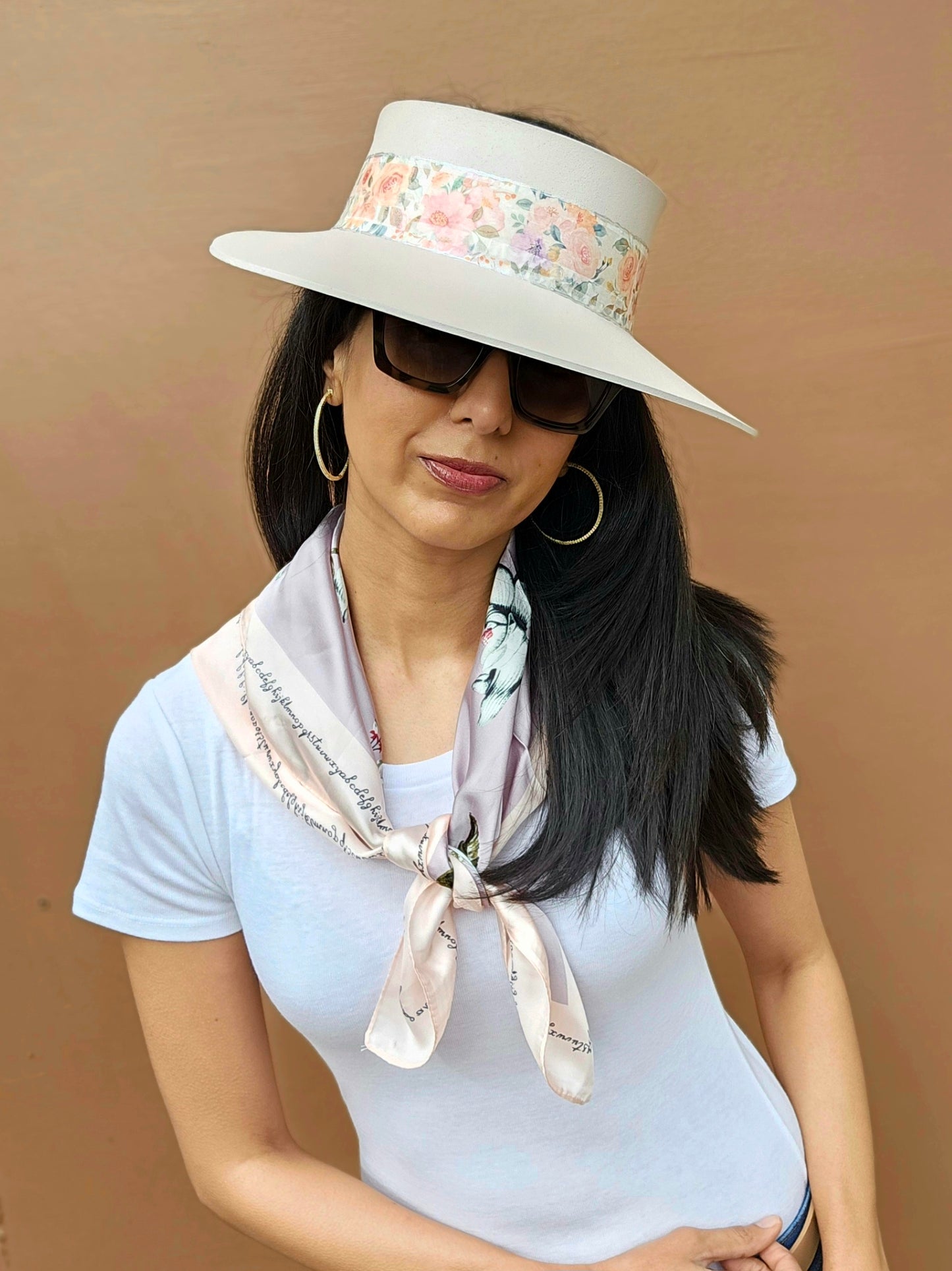 Tall Light Pink "LadyEVA" Visor Hat with Bold Floral Band