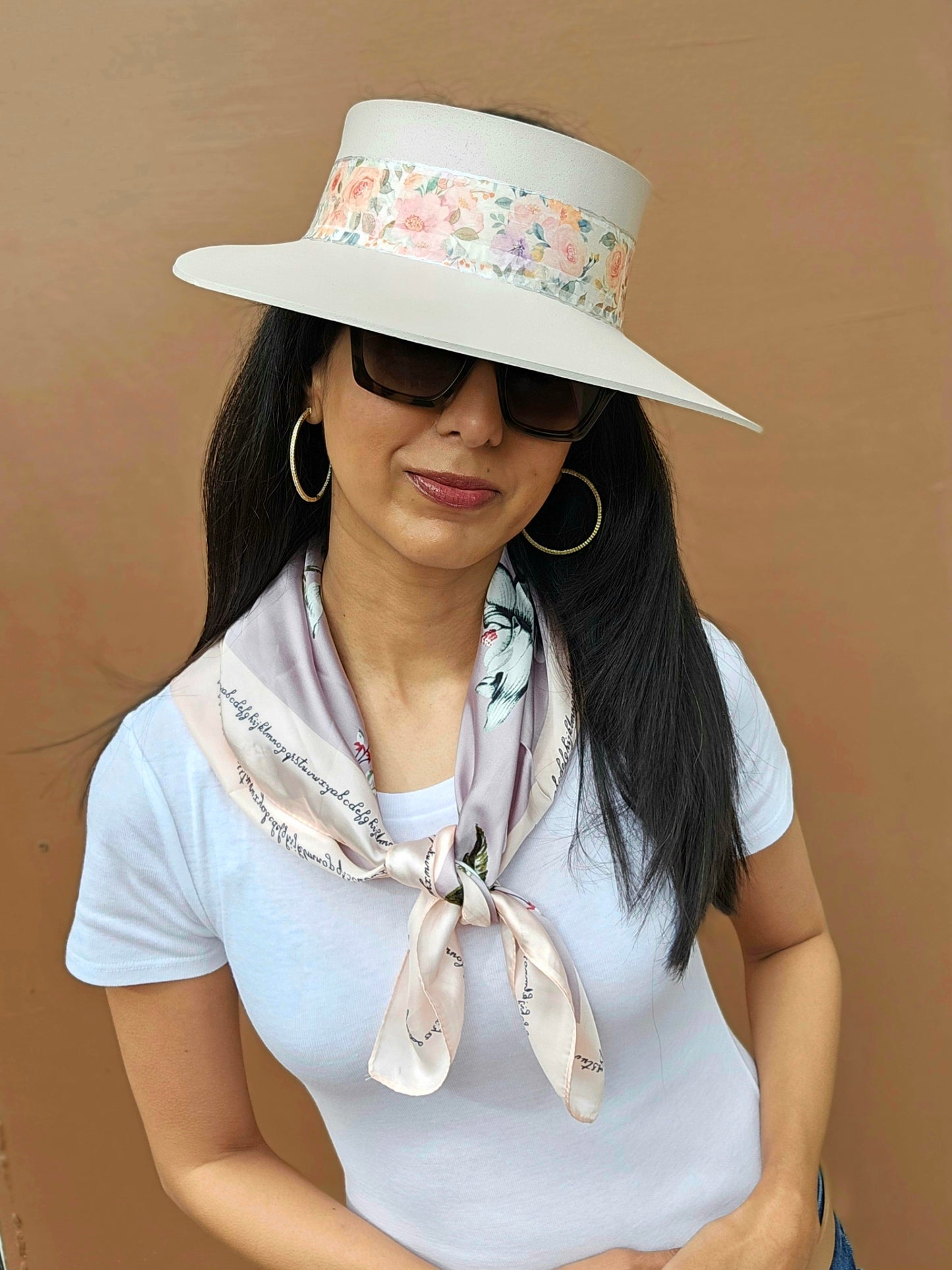 Tall Light Pink "LadyEVA" Visor Hat with Bold Floral Band