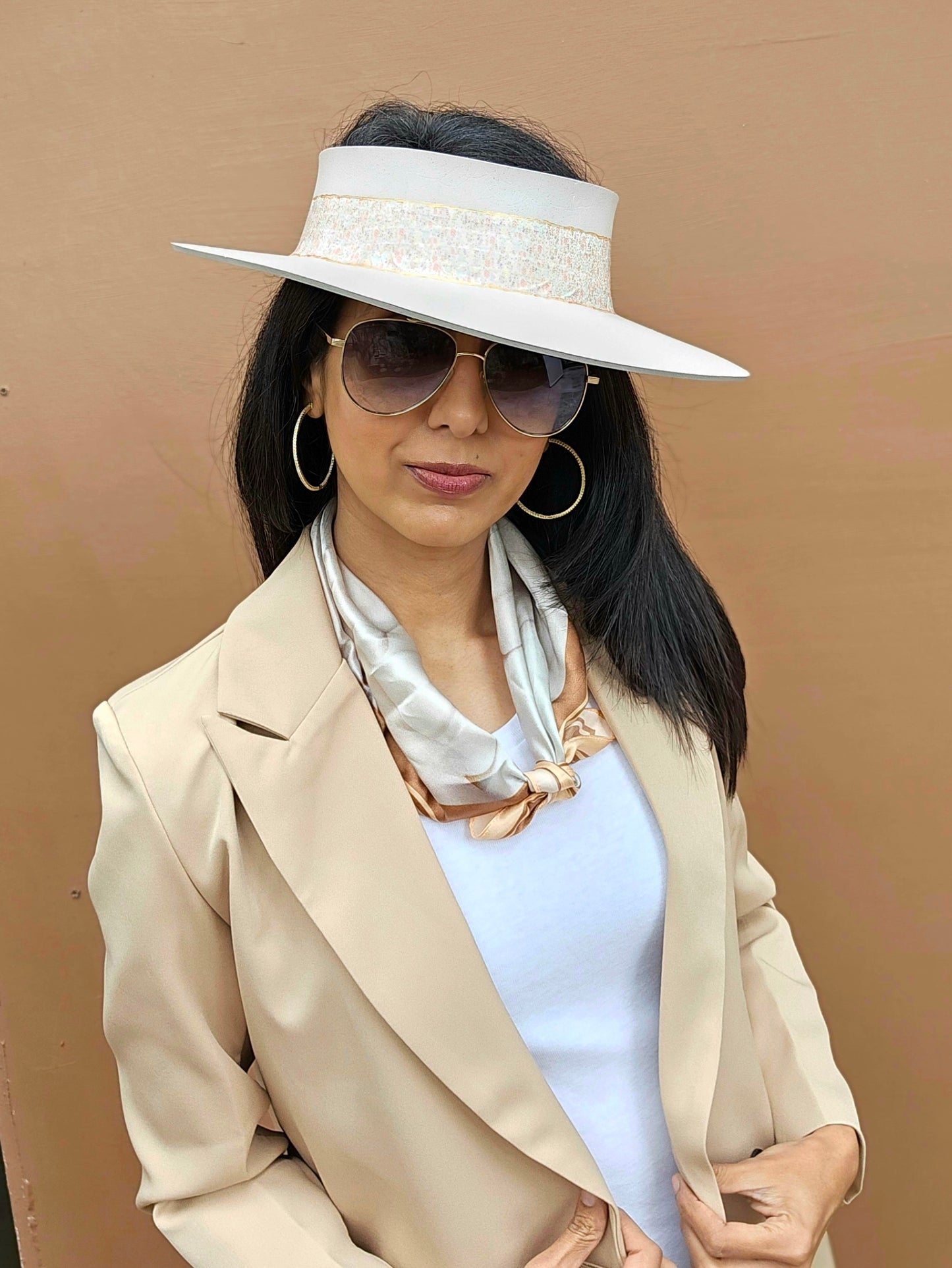 Light Pink "LadyEVA" Visor Hat with Delicate Crinkled Floral Band