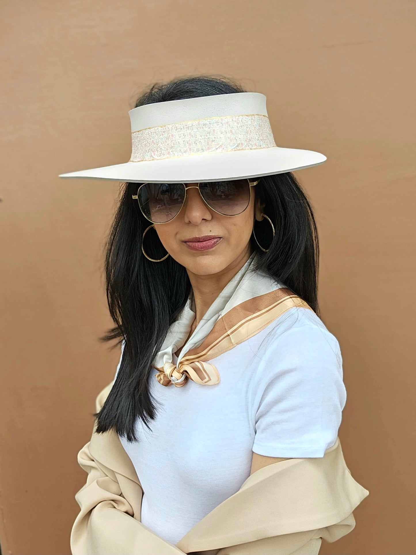 Light Pink "LadyEVA" Visor Hat with Delicate Crinkled Floral Band