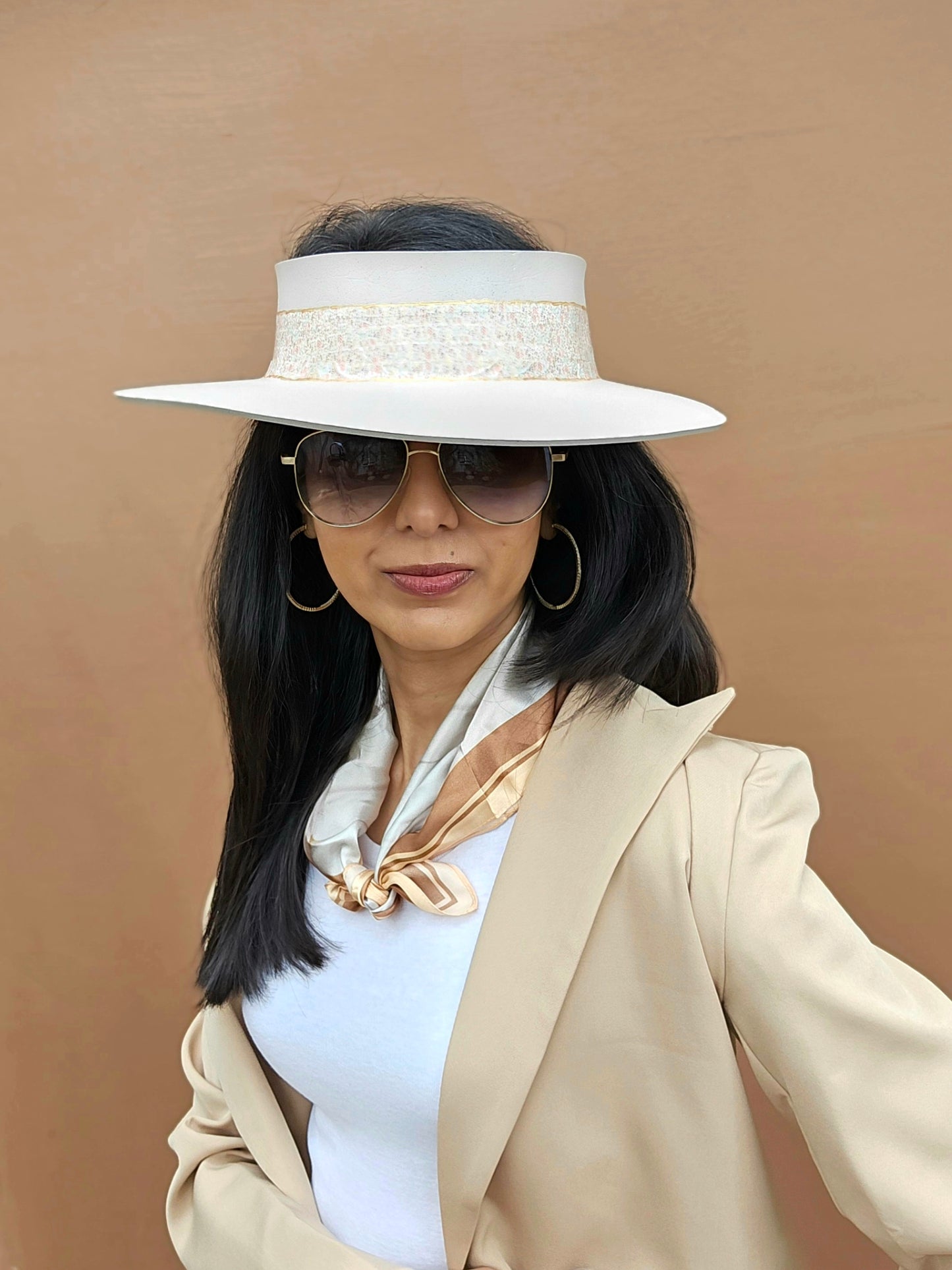 Light Pink "LadyEVA" Visor Hat with Delicate Crinkled Floral Band