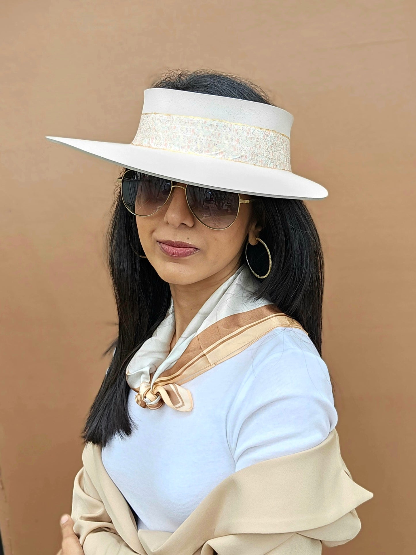 Light Pink "LadyEVA" Visor Hat with Delicate Crinkled Floral Band