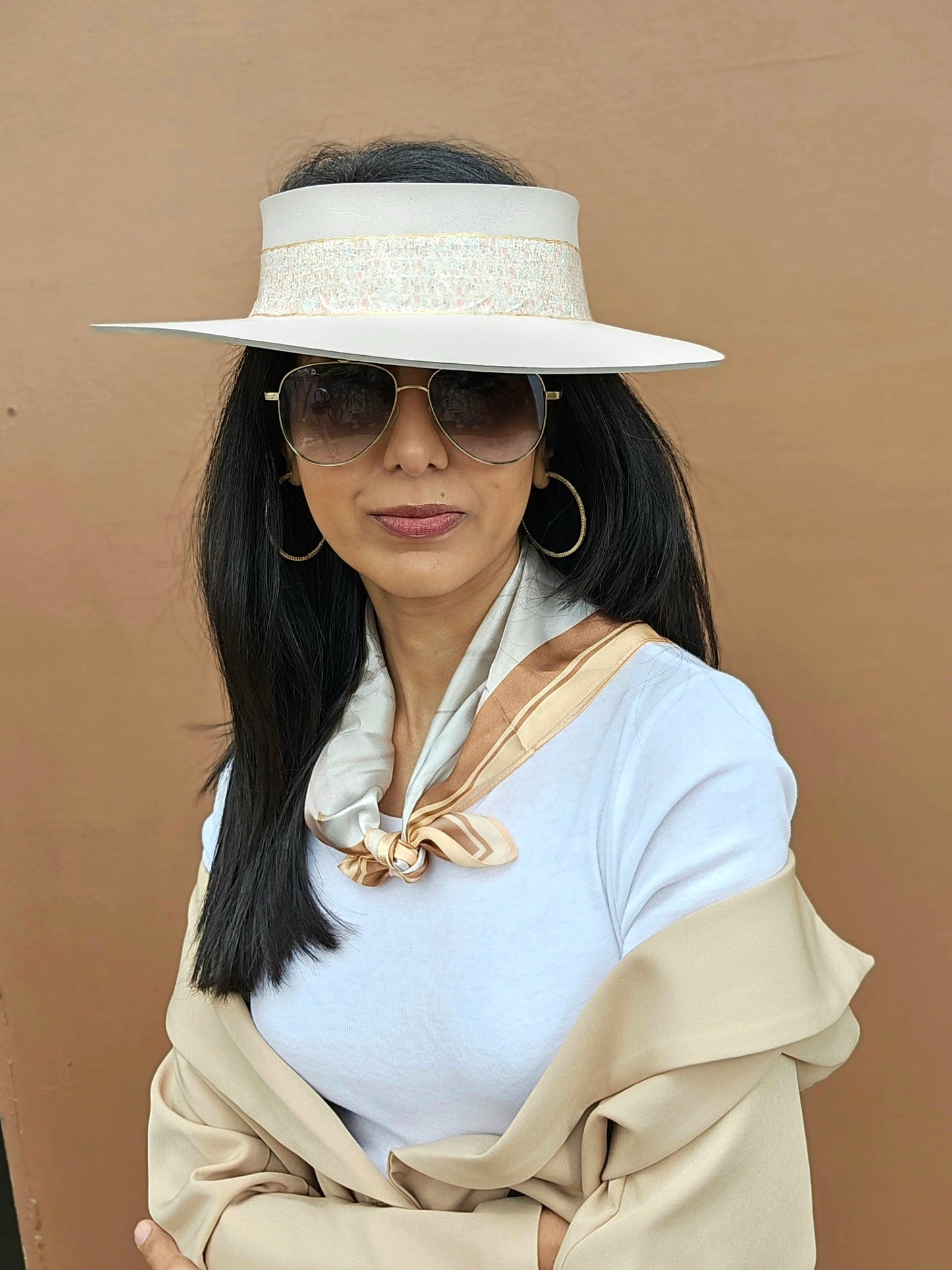 Light Pink "LadyEVA" Visor Hat with Delicate Crinkled Floral Band