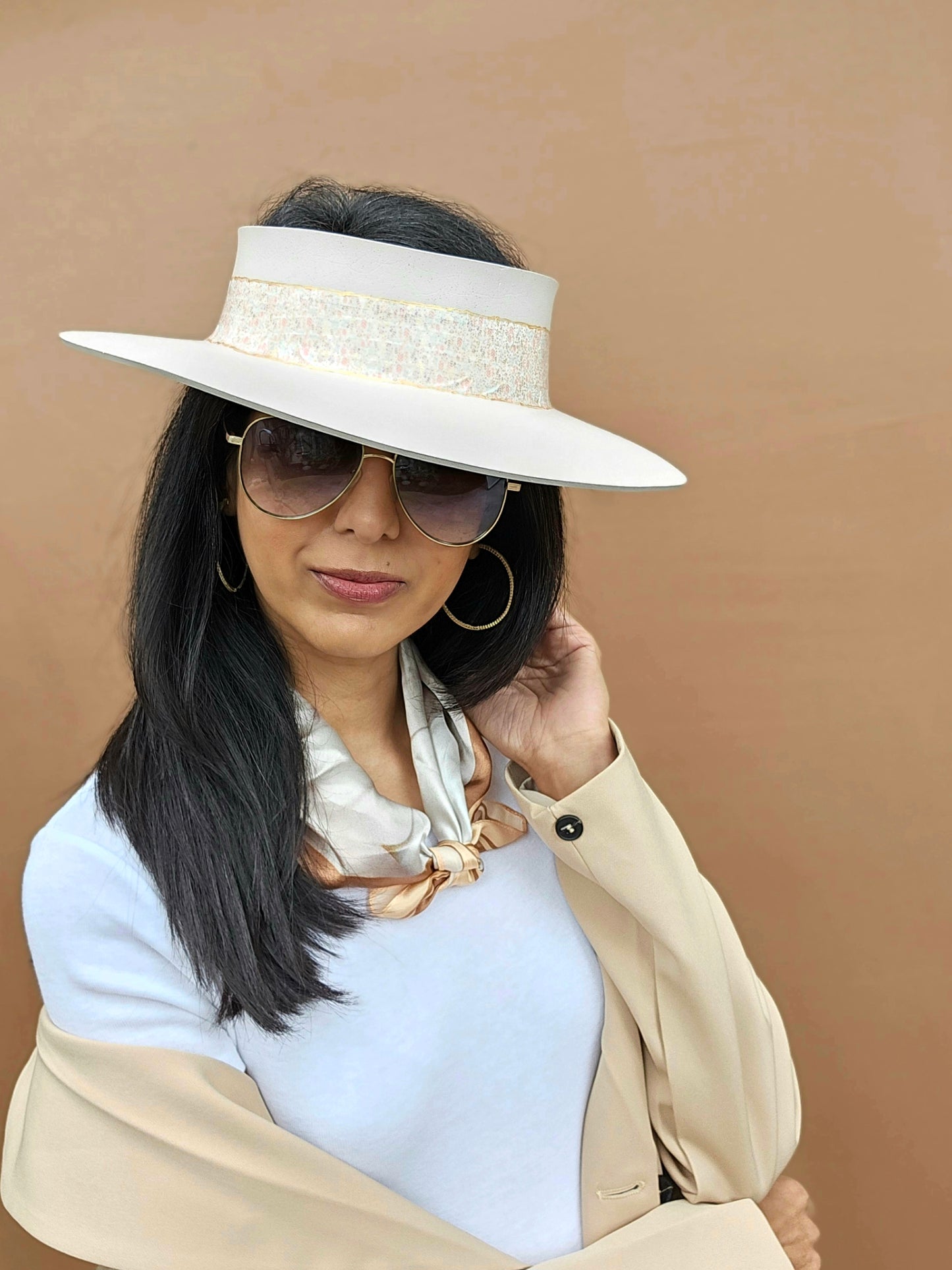 Light Pink "LadyEVA" Visor Hat with Delicate Crinkled Floral Band