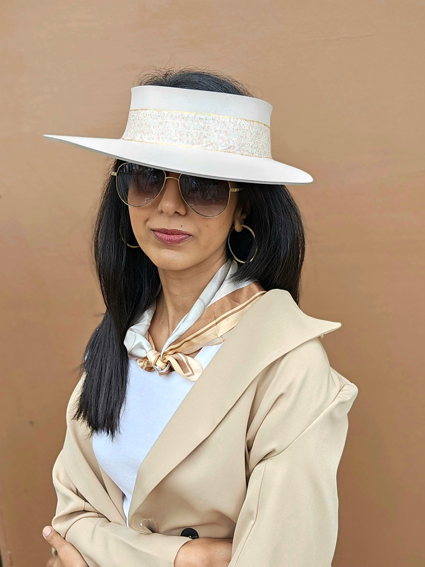 Light Pink "LadyEVA" Visor Hat with Delicate Crinkled Floral Band