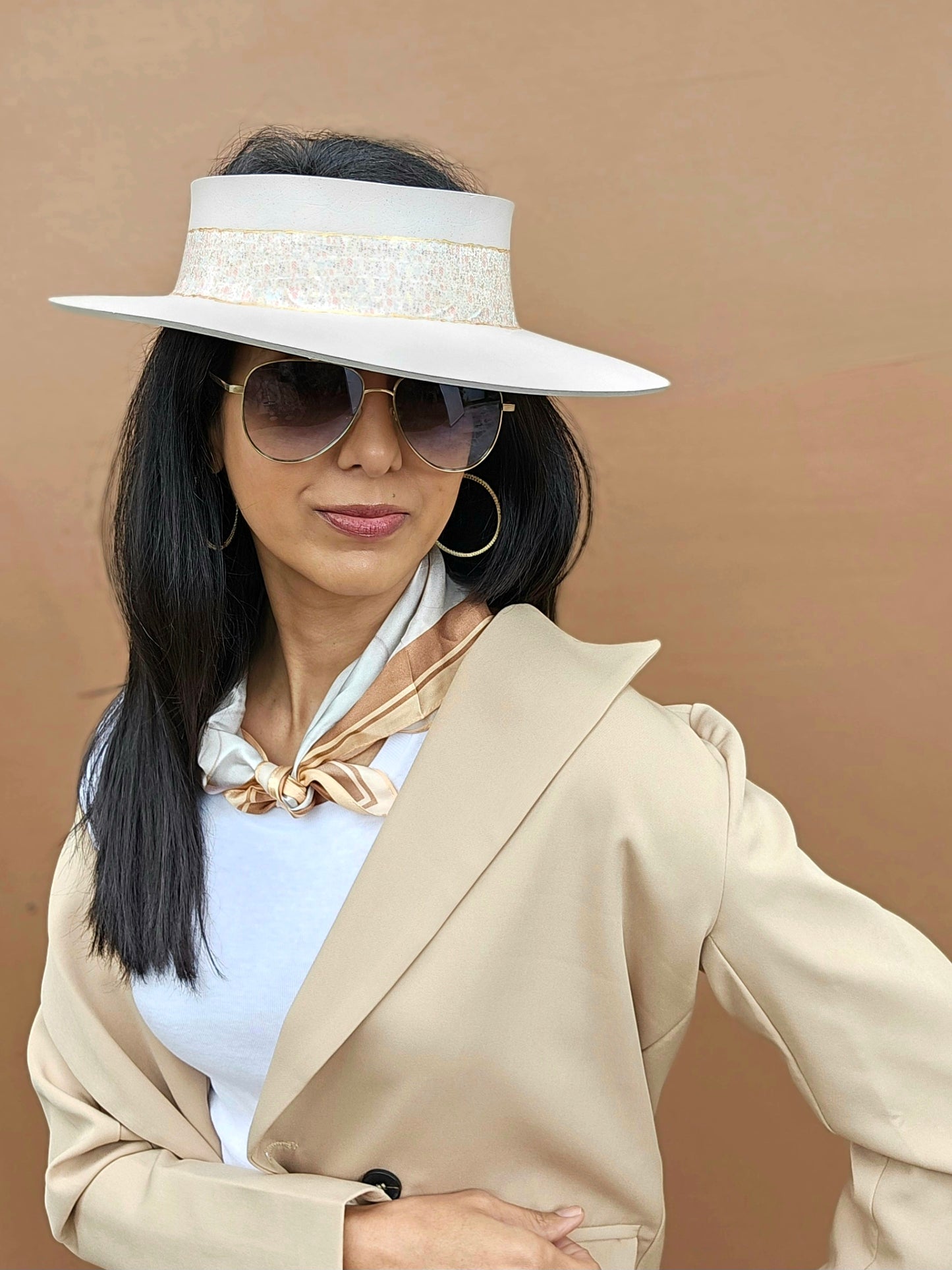 Light Pink "LadyEVA" Visor Hat with Delicate Crinkled Floral Band