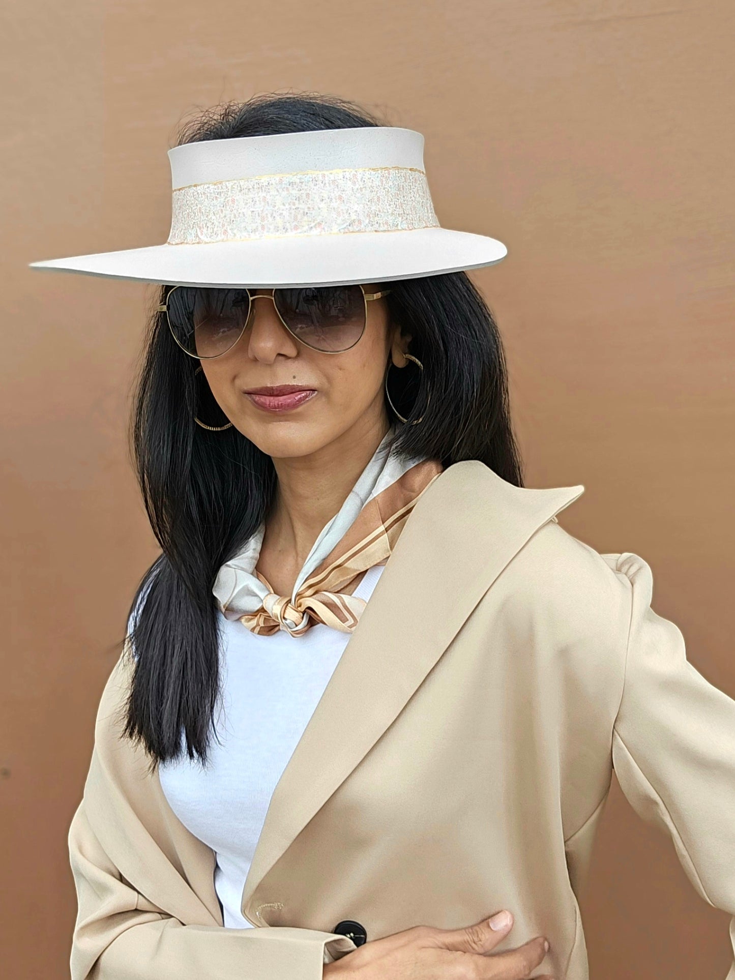 Light Pink "LadyEVA" Visor Hat with Delicate Crinkled Floral Band