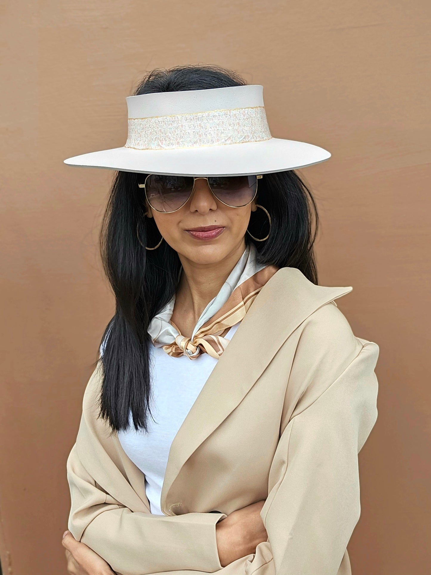 Light Pink "LadyEVA" Visor Hat with Delicate Crinkled Floral Band