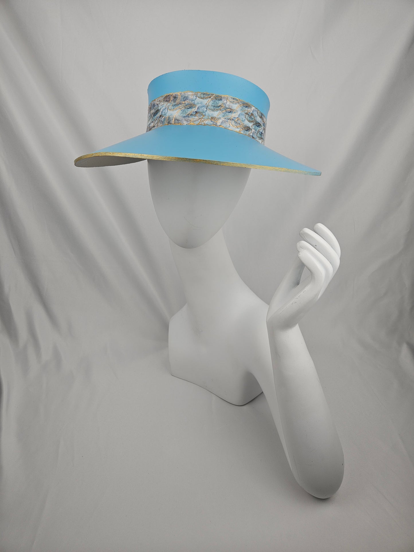 Tall Sky Blue "LadyEVA" Visor Hat with Abstract Butterfly Band