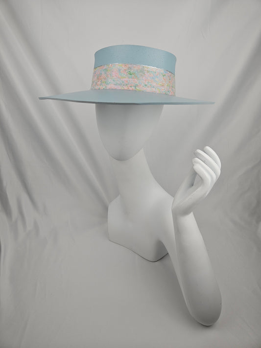 Tall Light Blue "LadyEVA" Visor Hat with Pastel Floral Band