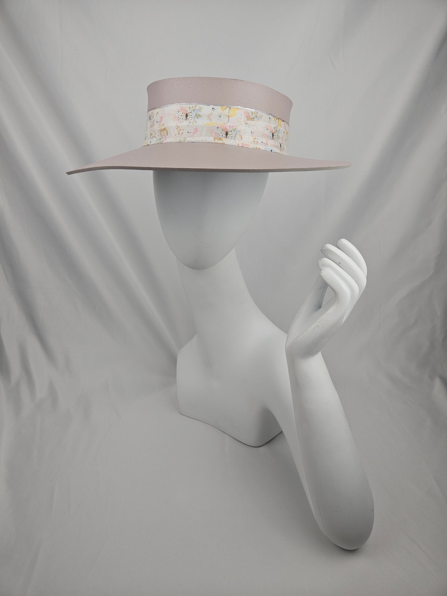 Light Pink "LadyEVA" Visor Hat with Pastel Floral and Butterfly Band