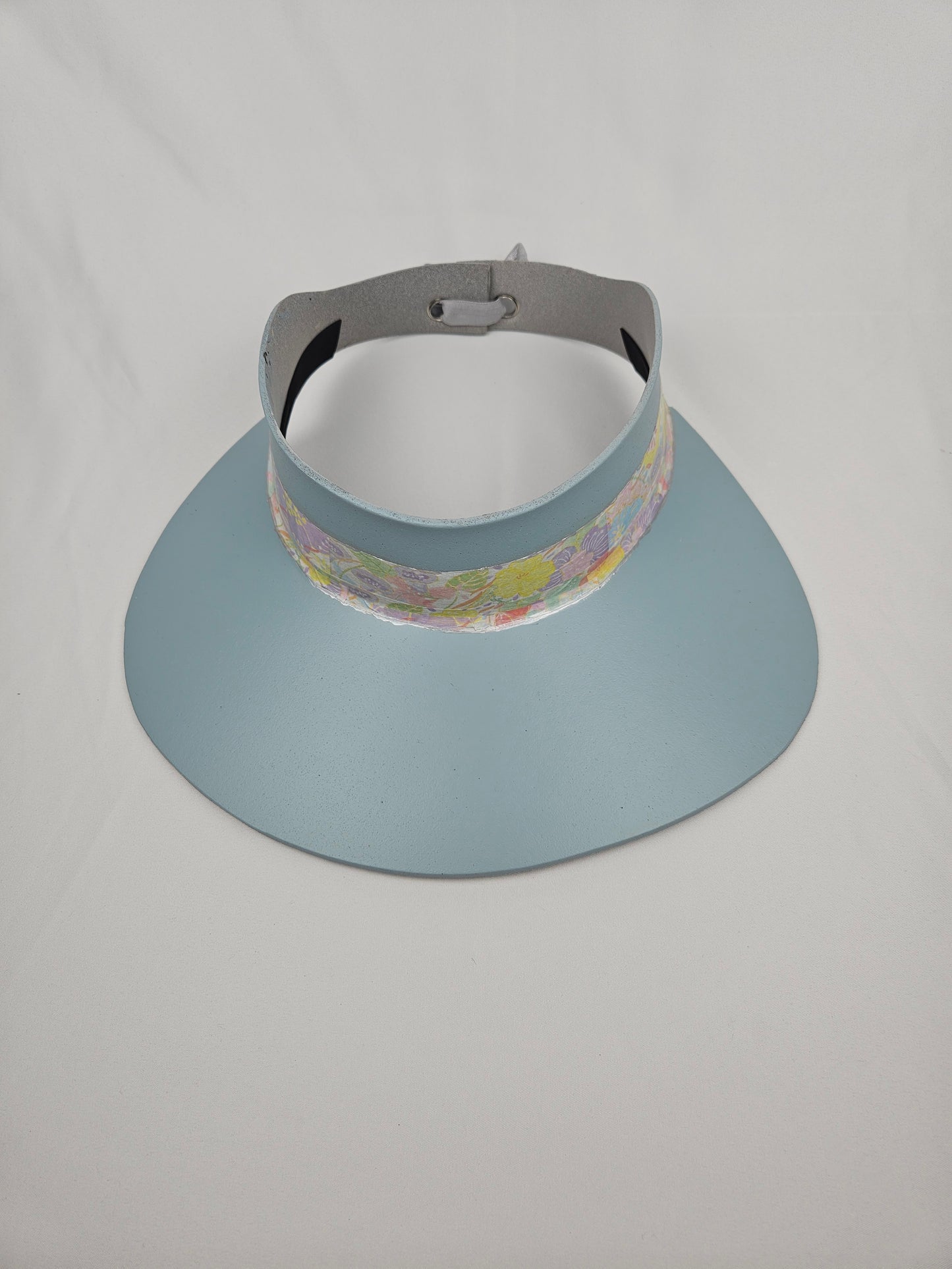 Tall Light Blue "LadyEVA" Visor Hat with Bright Pastel Floral Band