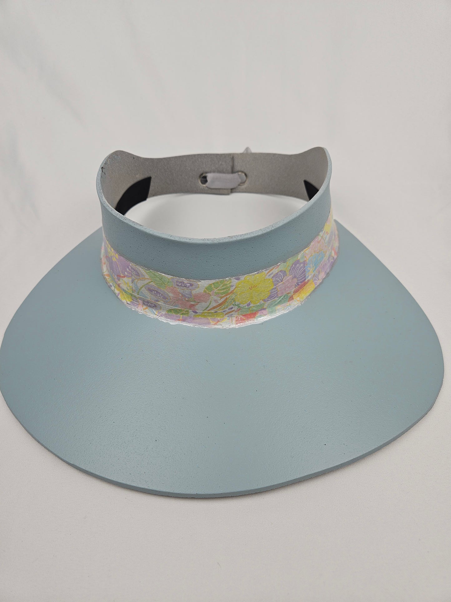 Tall Light Blue "LadyEVA" Visor Hat with Bright Pastel Floral Band