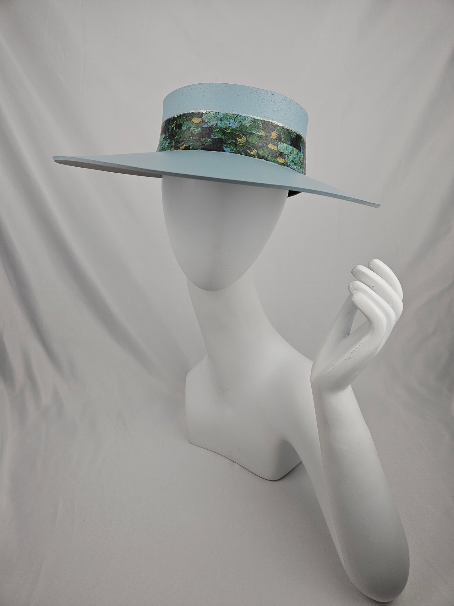 Light Blue "LadyEVA" Visor Hat with Green and Blue Monet Style Band