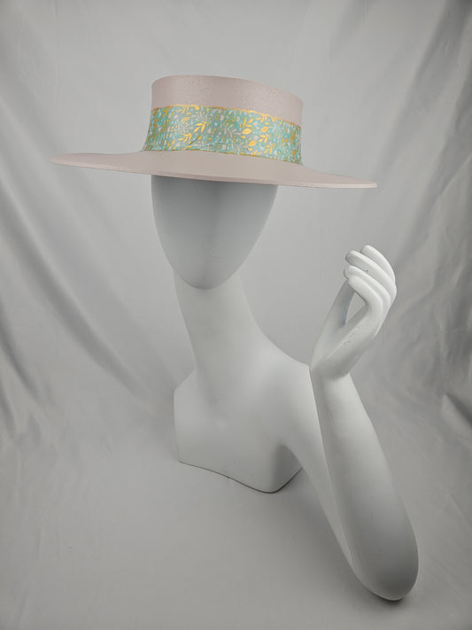 Light Pink "LadyEVA" Visor Hat with Seafoam Green and Gold Band