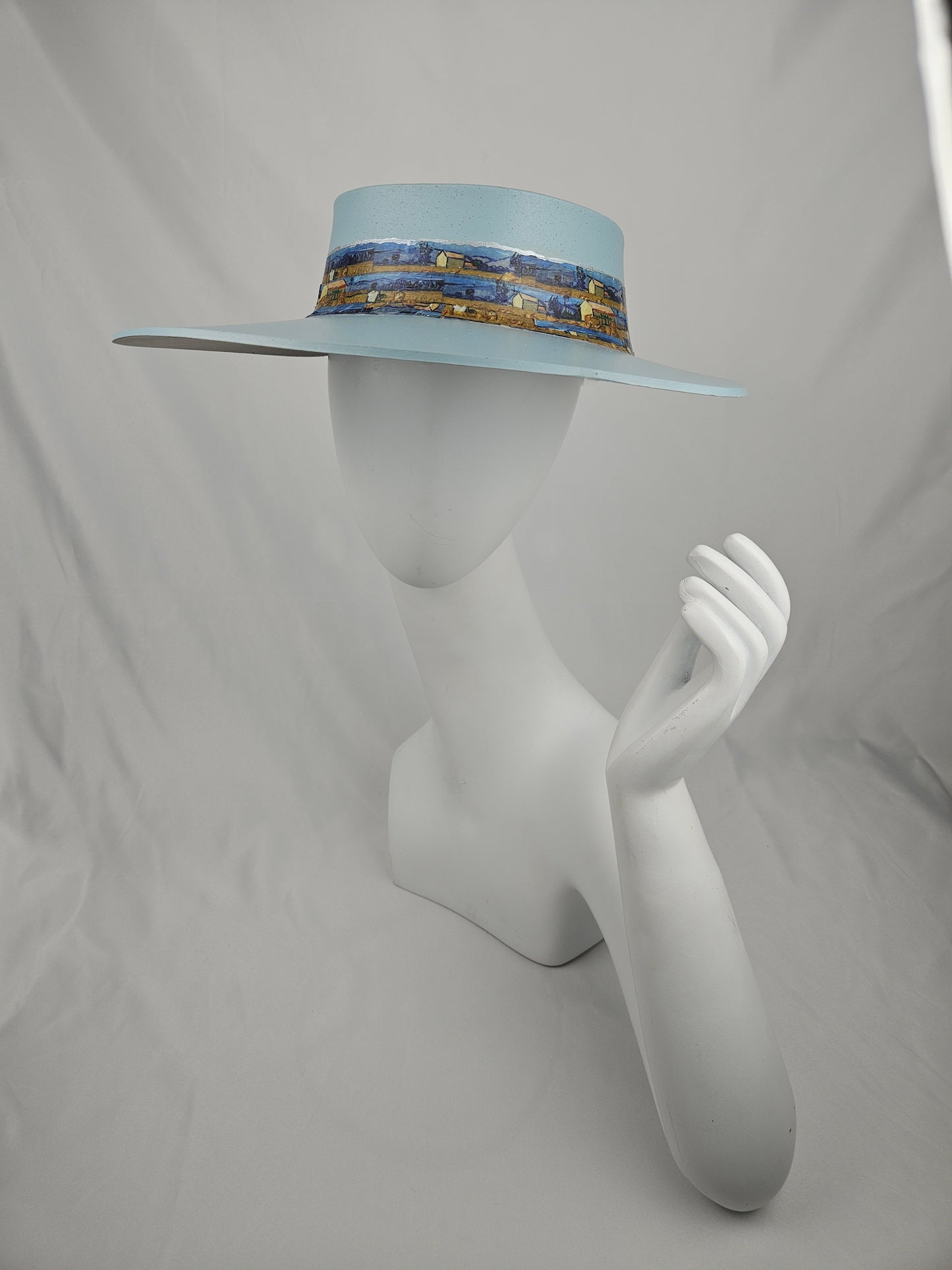 Light Blue "LadyEVA" Visor Hat with Monet Style Blue Band