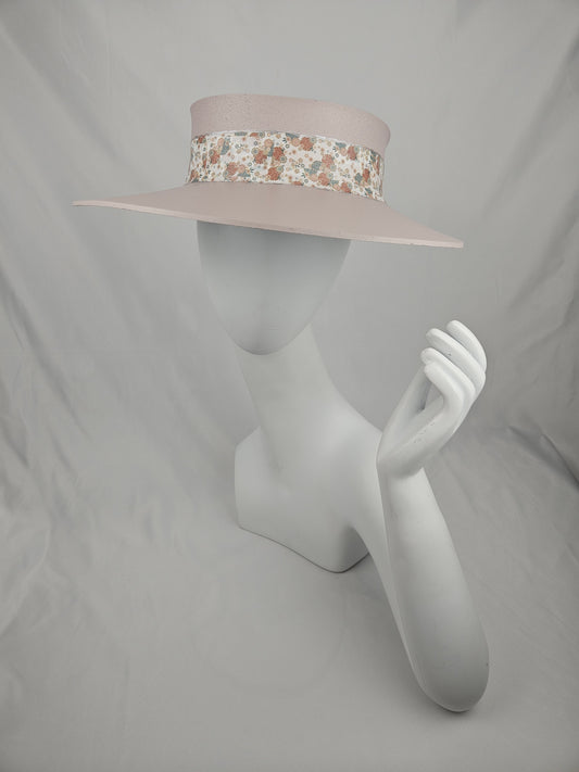 Light Pink "LadyEVA" Visor Hat with Soft Pink Floral Band