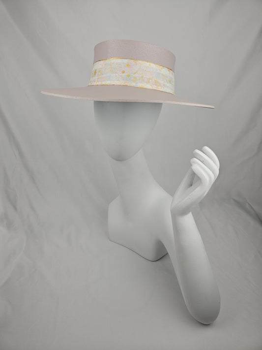 Tall Light Pink "LadyEVA" Visor Hat with Soft Pink Floral Band