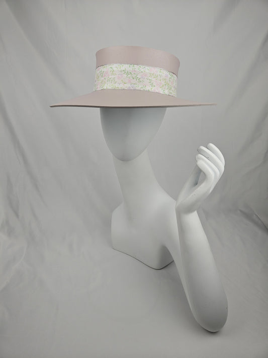 Tall Light Pink "LadyEVA" Visor Hat with Pastel Floral Band