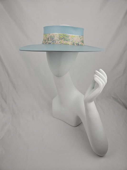 Light Blue "LadyEVA" Visor Hat with Monet Style Floral Band