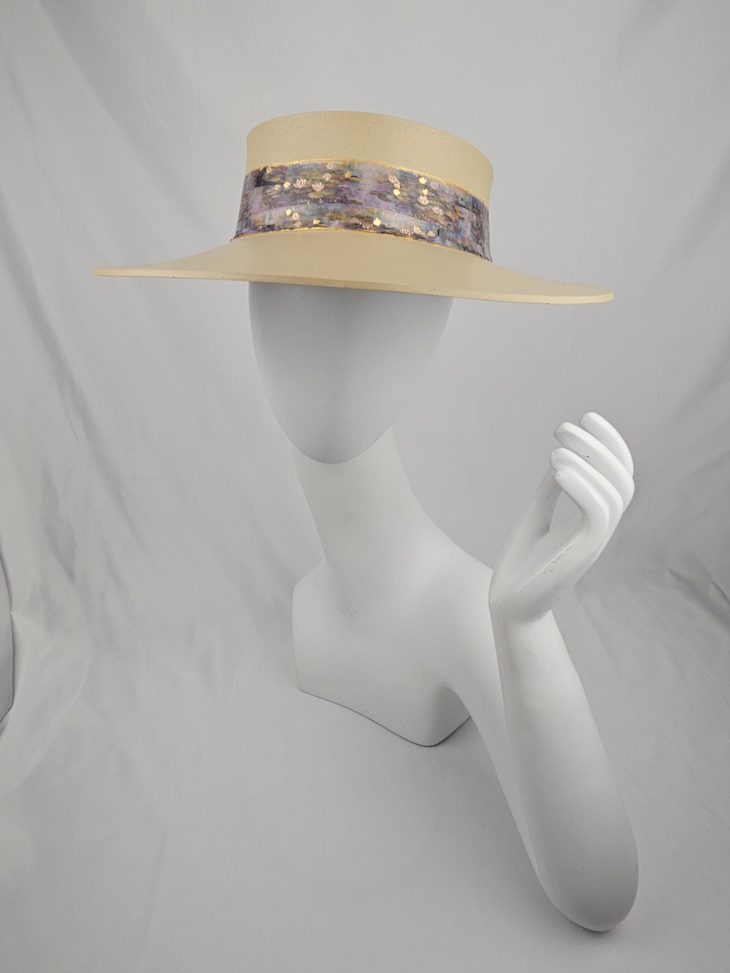 Beige "LadyEVA" Visor Hat with Lavender Monet Style Band