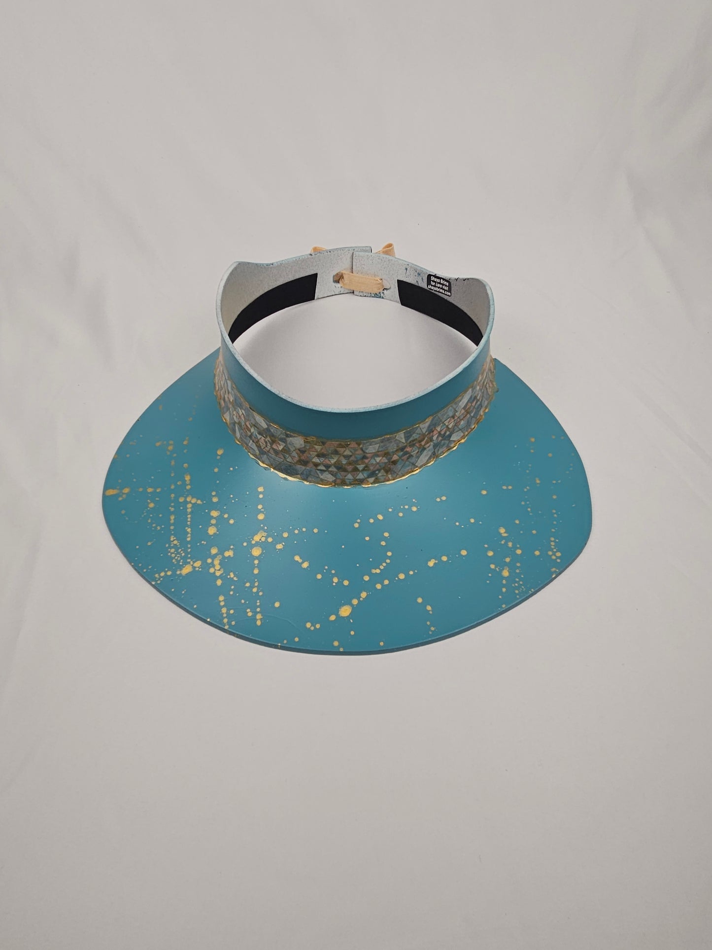 Teal Blue "LadyEVA" Visor Hat with Geometric Band and Gold Splatter Effect