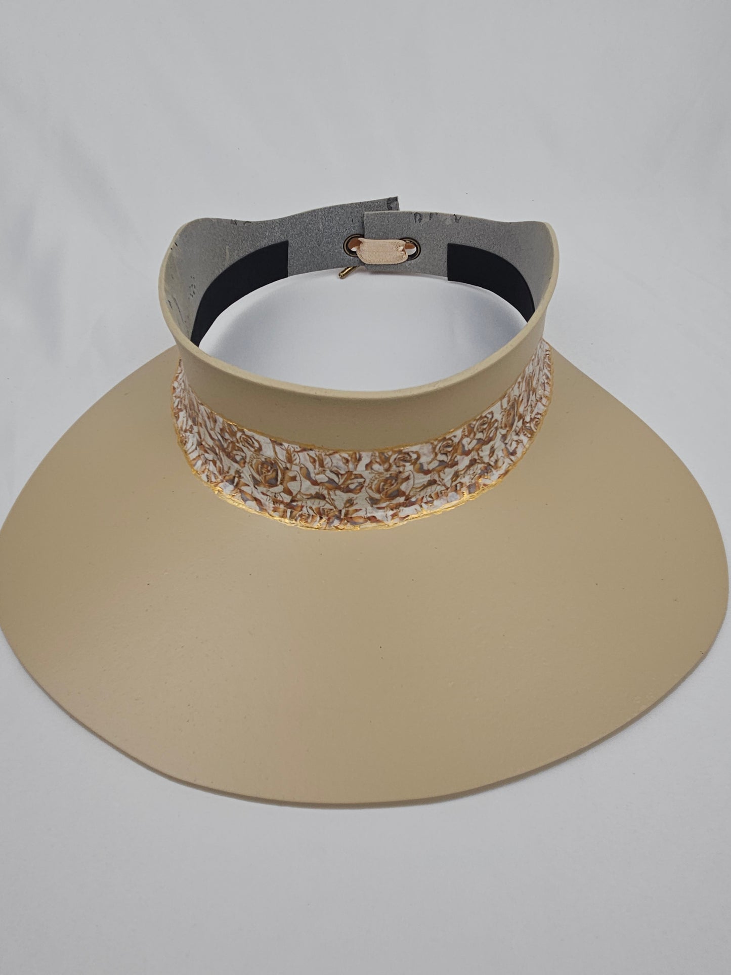 Beige "LadyEVA" Visor Hat with Light Golden Floral Band