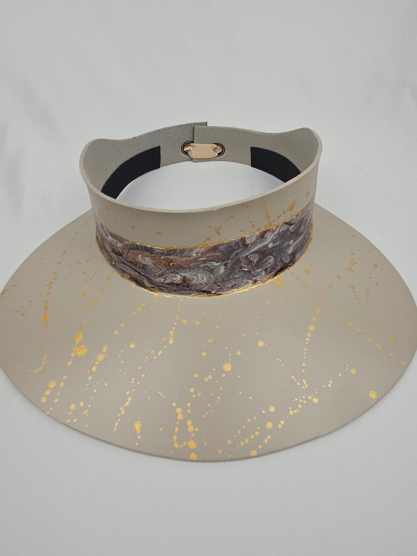 Taupe "LadyEVA" Visor Hat with Marbled Grey Band and Gold Splatter Effect