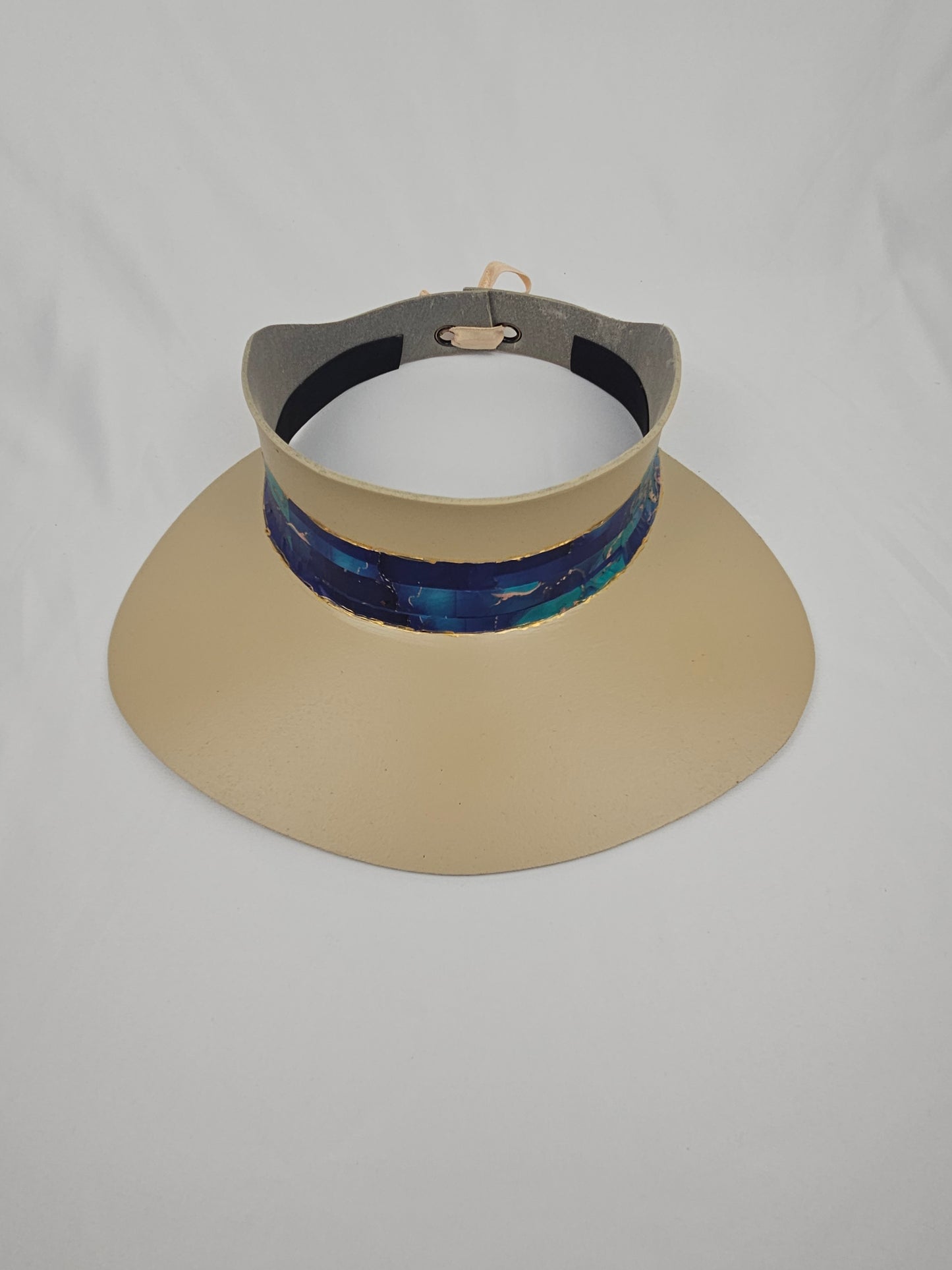 Beige "LadyEVA" Visor Hat with Blue Marbled Band