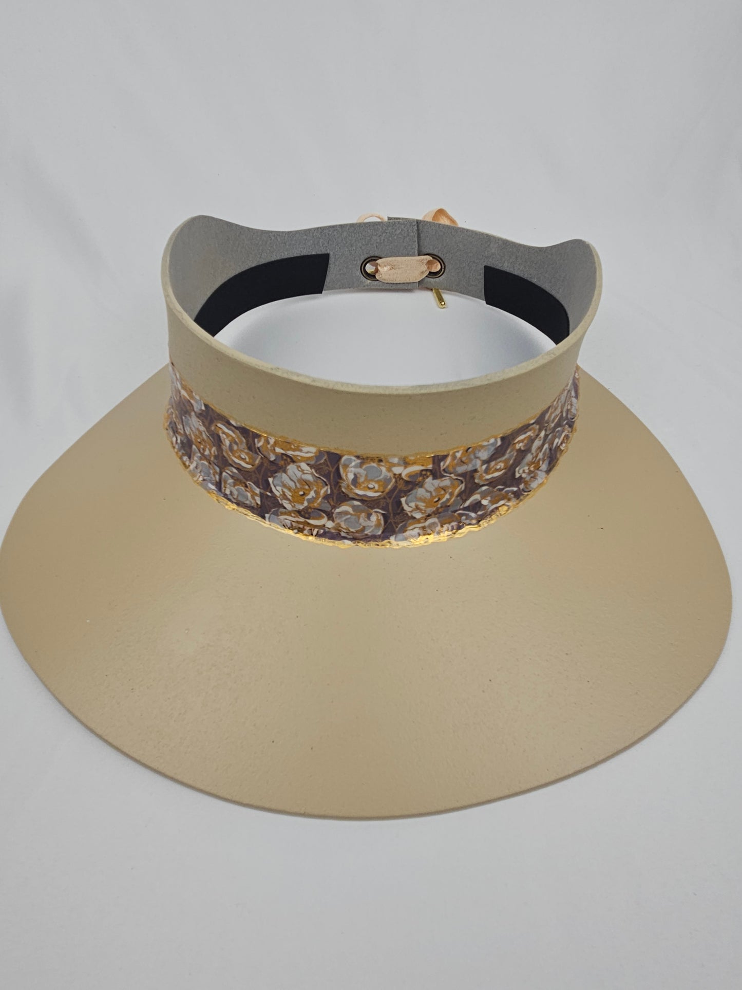 Beige "LadyEVA" Visor Hat with Golden Floral Band